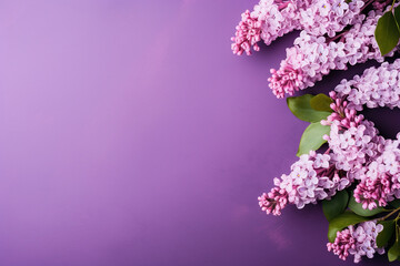 Spring background with a lilac branch on the right and space for text. Mother's Day, March 8, birthday. Generated by artificial intelligence