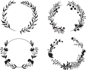 Set of frames of plants and flowers. Hand drawn vector illustration	