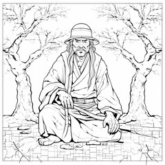 Fototapeta na wymiar fantasy coloring pages for adults, coloring pages with samurai for children