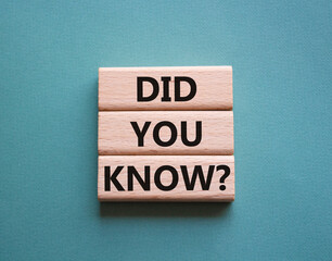 Did you know symbol. Wooden blocks with words Did you know. Beautiful grey green background....