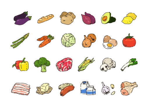 Very fresh food ingredients illustration vector set