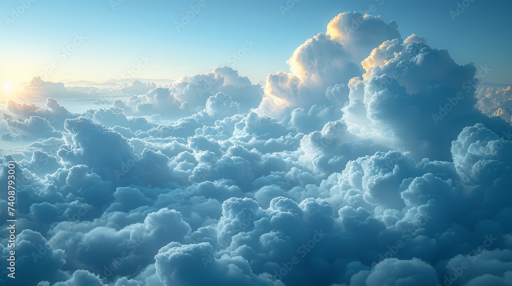Poster white clouds on soft sky background in the morning, view of white clouds from a plane.