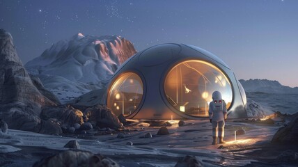 Lunar space habitat futuristic domes housing a new generation of moon dwellers - obrazy, fototapety, plakaty