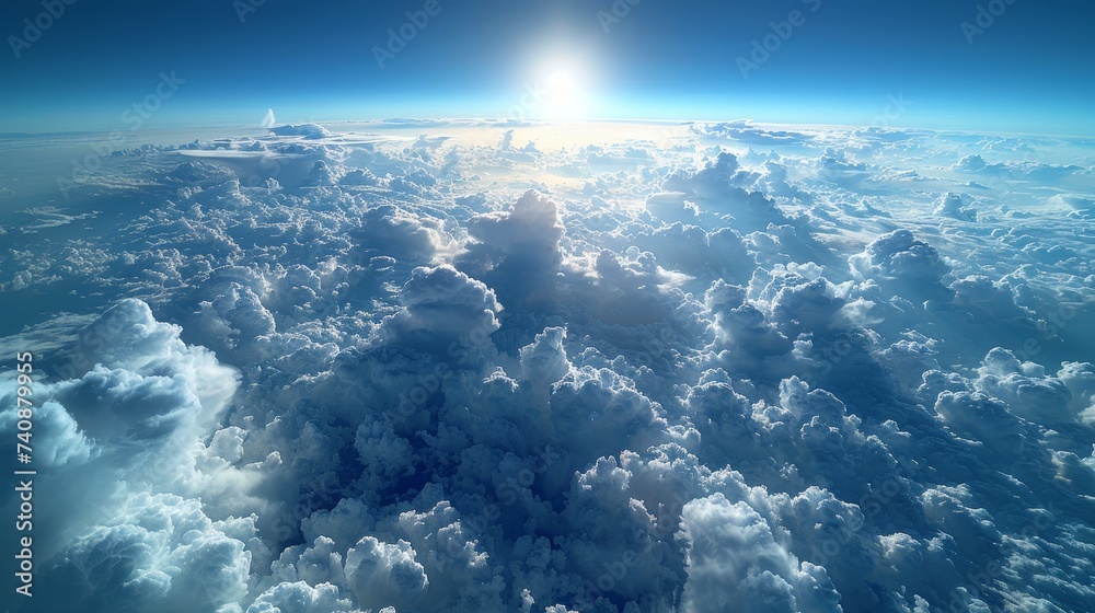 Poster A view from an airplane of a large white cloud on a soft sky background in the morning.