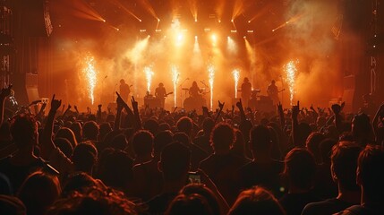 Fototapeta na wymiar Summer music festival crowd partying under stage lights