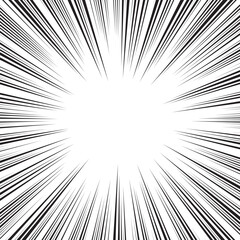 Fototapeta premium Background of radial lines for comic books. Manga speed ray. Superhero action, explosion background for various purpose. Black and white vector illustration