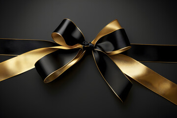 Luxury golden and black ribbon on dark background. - obrazy, fototapety, plakaty