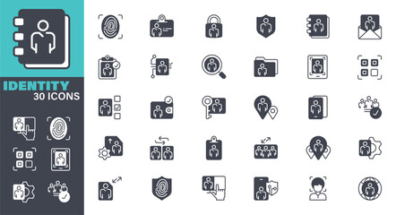 Identity and Access Management Icons set. Solid icon collection. Vector graphic elements, Icon Symbol, Communication, People, Technology, Organization