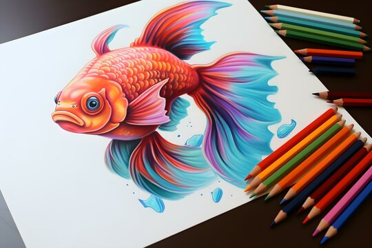 a simple drawing drawn with colored pencils Fish. Concept Art, Drawing, Fish, Colored pencils