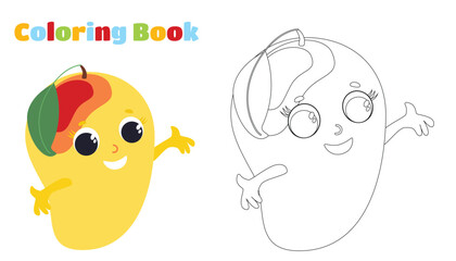 Coloring page. Mango in cartoon style.