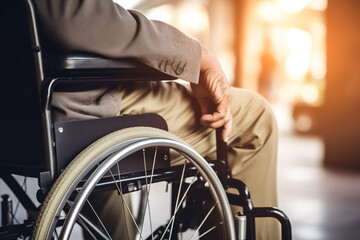 Man with disabilities in wheelchair closeup
