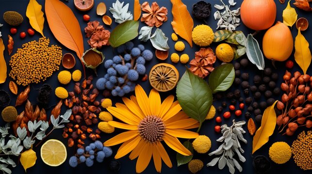 Colourful bright pattern made of natural things
