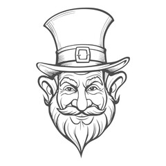 St. Patrick's day smiling leprechaun portrait. Saint Patrick's Day character leprechaun with beard and hat. Elf character for advertising. Ireland National Independence Day.