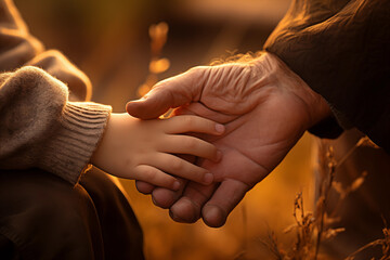 Elderly hand holding child hand.love and caring concept. Elderly holding the child's hand