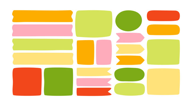 Set of hand drawn paper quote frames for text title. simple empty speech bubbles set. Colored shaped text box. Hand drawn doodle sketch style. Flat vector isolated illustration.	