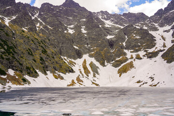 Morskie Oko mountain lake , frozen pond - obrazy, fototapety, plakaty