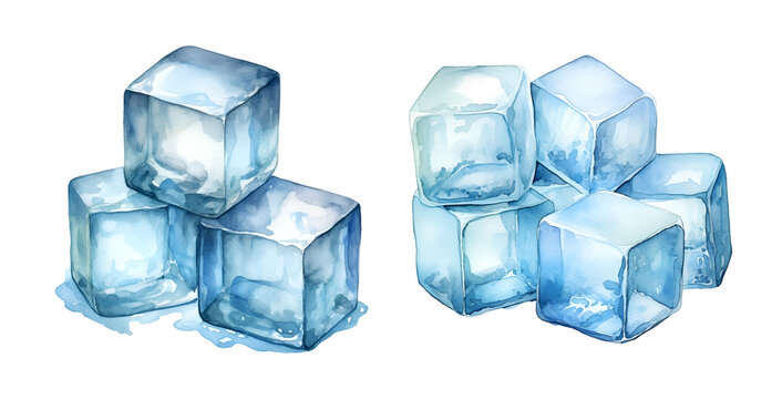 Ice cubes, watercolor clipart illustration with isolated background., watercolor clipart illustration with isolated background.