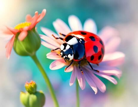 A ladybug on a flower, macro