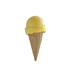 Wafer cone with creamy vanilla ice cream with lemon