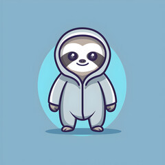 Obraz premium A logo illustration of a sloth in a onesie on a light blue background.