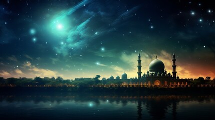 Fototapeta premium Eid Mubarak background with moon and stars, holy month, Ramadan Kareem. Elements of this image furnished by