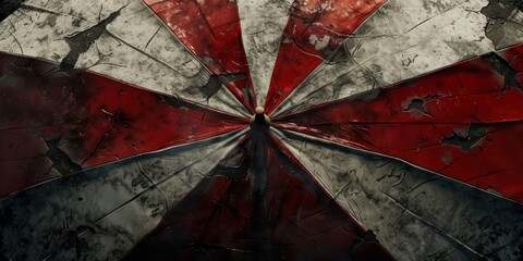 Banner of an Umbrella with Colors Black, Red and White in the Style of Leatherhide Distressed Surfaces Background created with Generative AI Technology