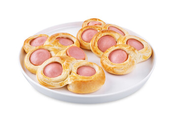 Baked sausage bread Hotdog on a white isolated background