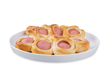 Obraz na płótnie Canvas Baked sausage bread Hotdog on a white isolated background