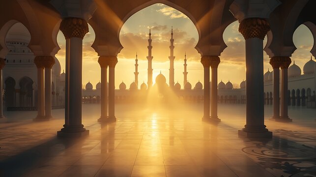 Beautiful mosque. Ramadan Kareem. generative ai