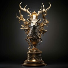 Fototapeta na wymiar A trophy featuring a deer head on top