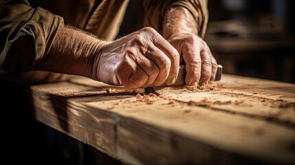 carpenter's hands carving wood