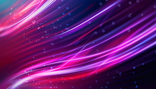 Abstract futuristic background with pink blue neon lines glowing in ultraviolet light, and bokeh lights. © SolaruS