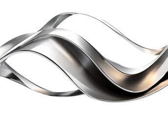 Abstract fluid metal bent form. Metallic shiny curved wave in motion. Cut out design element steel texture effect.