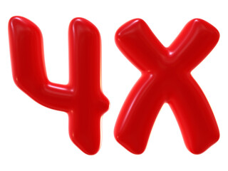4x with red color isolated on transparent background. 3d number and letter icon for double and bonus concept