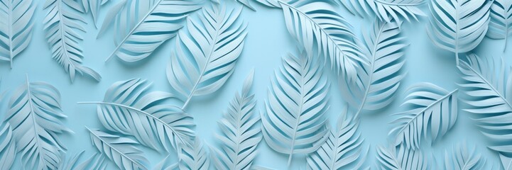 Fototapeta na wymiar Tropical leaves pastel light blue background