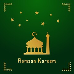 Ramzan card with English calligraphy ,green and gold colour ,template, stars,3d illustration