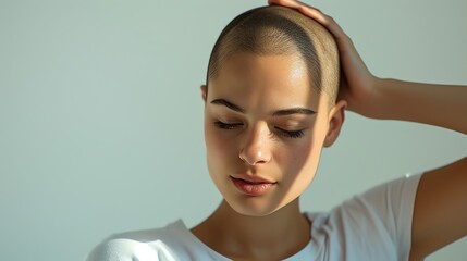 Young woman with extreme hair loss alopecia. Ai generated image