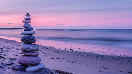 Stone Cairn at Twilight on Beach