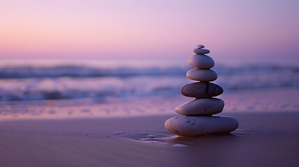 Stone Stack on Beach at Twilight