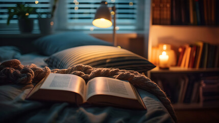 Intimate Reading Space with Book and Soft Lighting