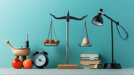 Work Life Balance Concept with Time and Hobbies on Scale