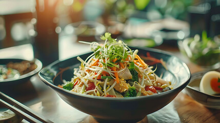 Savory Asian Noodle Salad in Ceramic Bowl