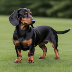 The Dachshund Sausage dog poses with his whole body in nature