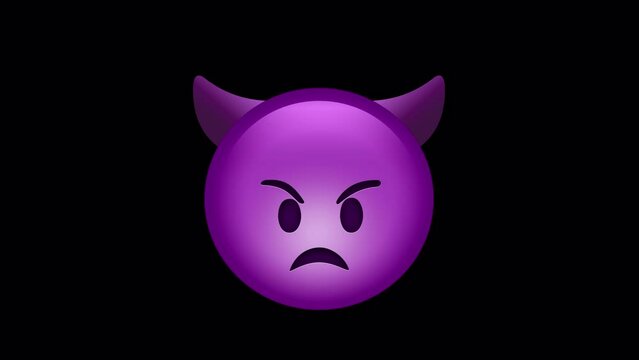 Angry Face with Horns Emoji Animated on a Transparent Background. 4K Loop Animation with Alpha Channel.