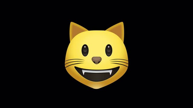 Grinning Cat Face Emoji Animated on a Transparent Background. 4K Loop Animation with Alpha Channel.