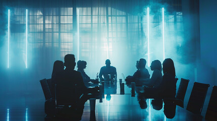 A group of professionals sitting around a conference table discussing their long term vision and setting SMART goals