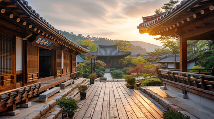 Traditional Korean architecture ancient style South KoreaTop Travel landmark in Seoul Korea - obrazy, fototapety, plakaty