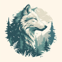 Wolf badge for t-shirt design. Animal wolf concept poster. Creative graphic design. Digital artistic artwork raster bitmap illustration. Graphic design art.