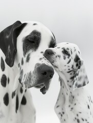Great Dane Family in Tender Embrace ,Parent and Puppy Share Tender Moment in monochrome. - 740893135