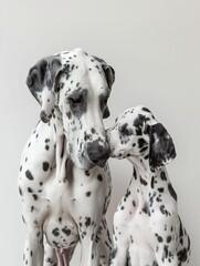 Great Dane Family in Tender Embrace ,Parent and Puppy Share Tender Moment in monochrome. - 740893159